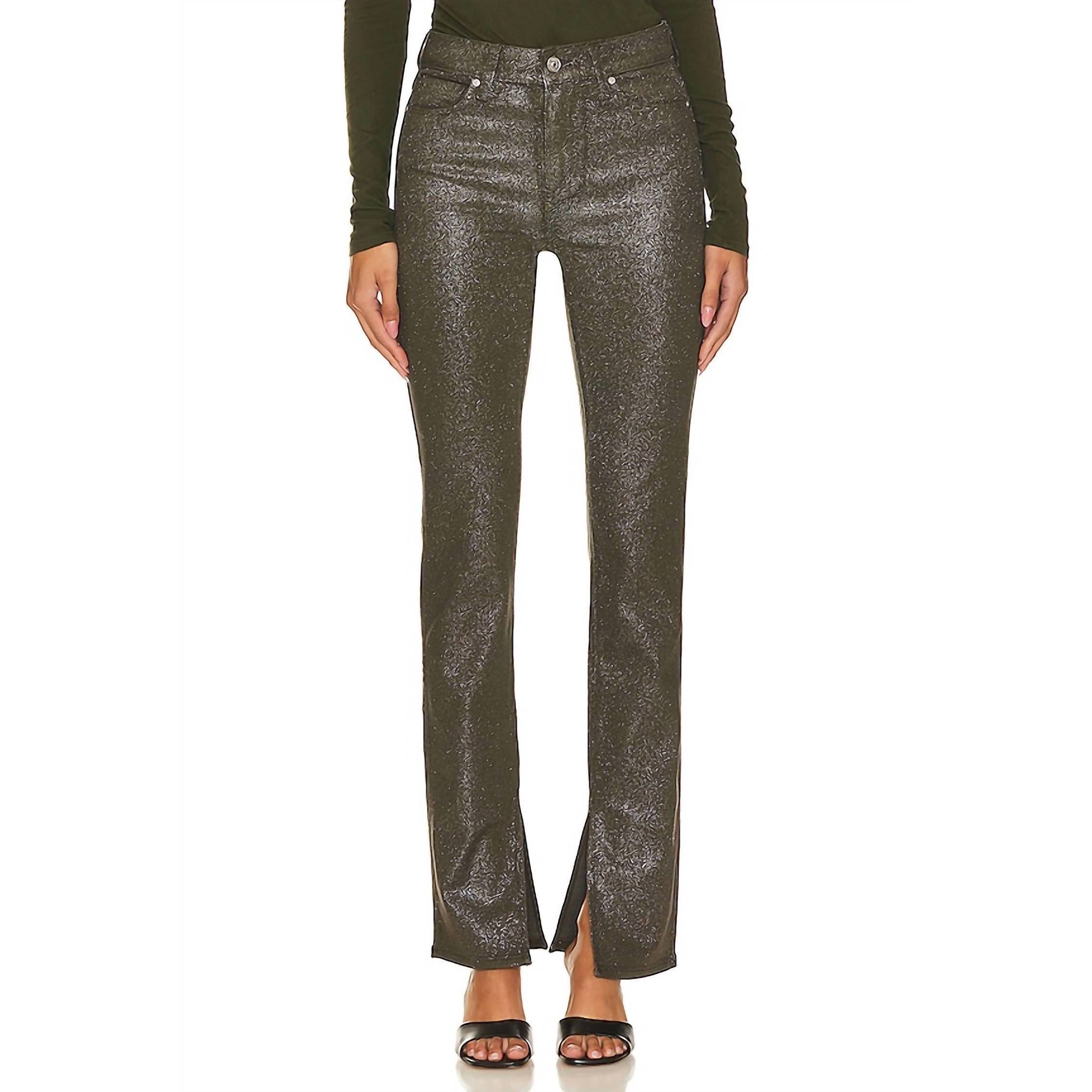New Paige Constance Luxe Coating Skinny Jean In Dark Taupe/Silver